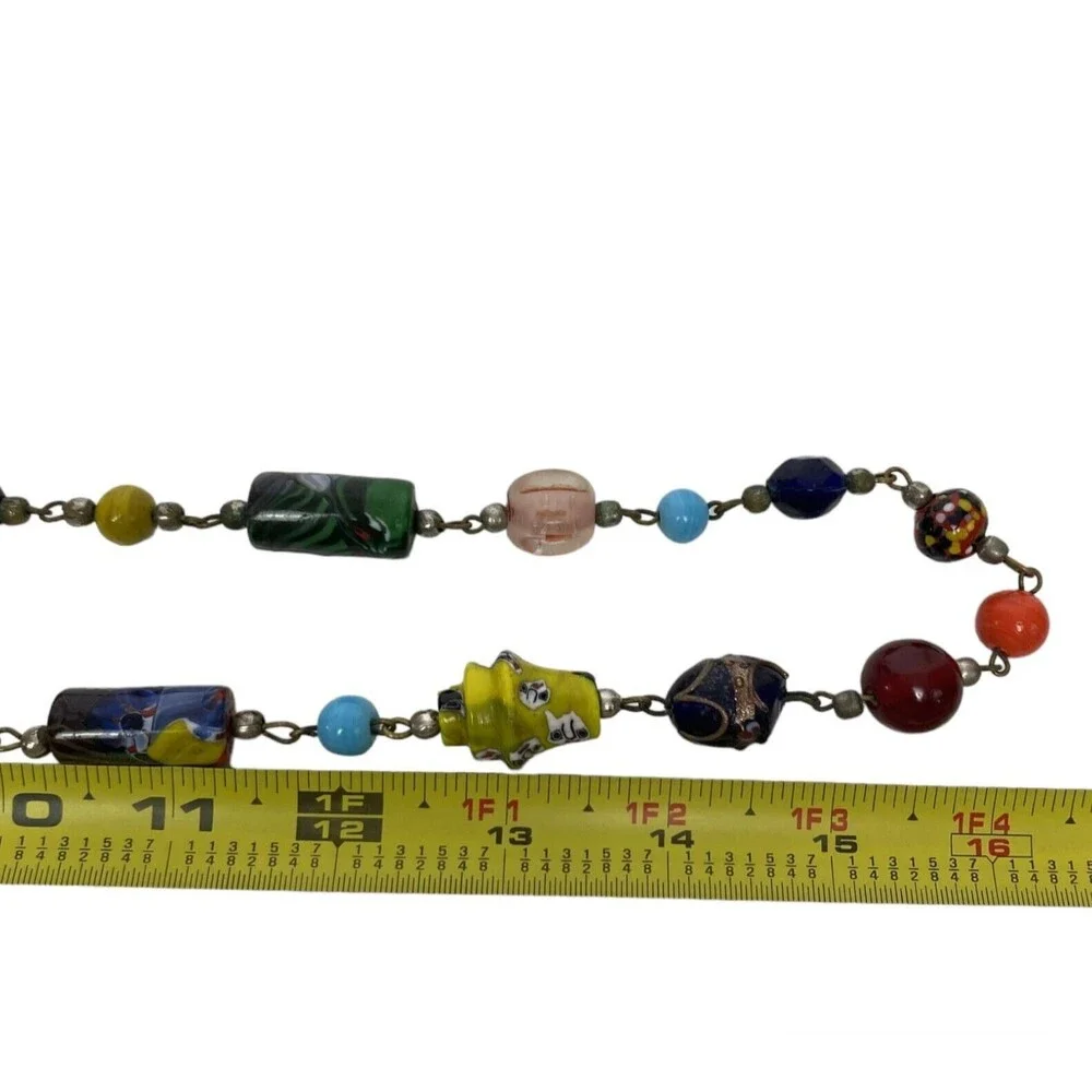 Artisan Necklace Venetian Art Glass Millefiori Lamp Worked Beads Multi Colored